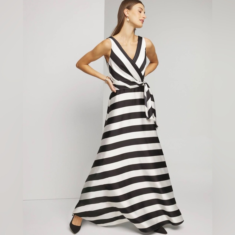 WHBM Black and White Striped Maxi Dress NWT